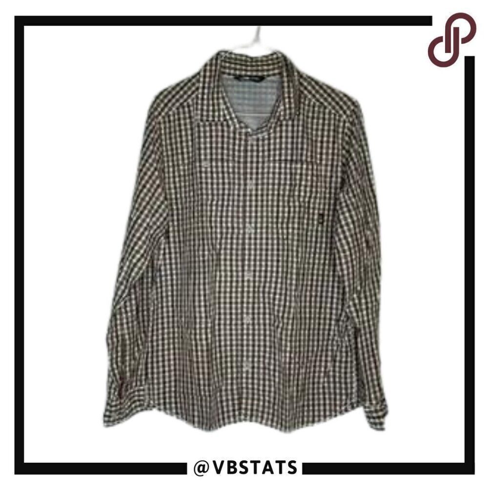 The North Face Brown-Khaki-White Plaid LS Performance Shirt in Size Large